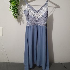 Short blue dress with lace top